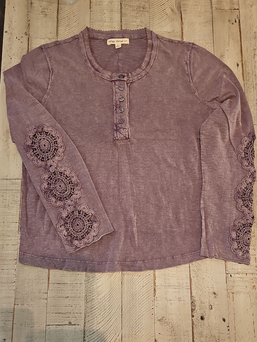 Indigo Thread Co. Lavender Crochet Sleeve Henley